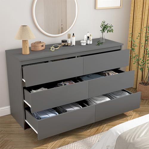 Grey Dresser for Bedroom,48'' Modern 6 Drawer Dresser with Deep Drawer,Storage Chest of Drawers,Wood Bedroom Storage Furniture,TV Stand for Living Room - Image 6