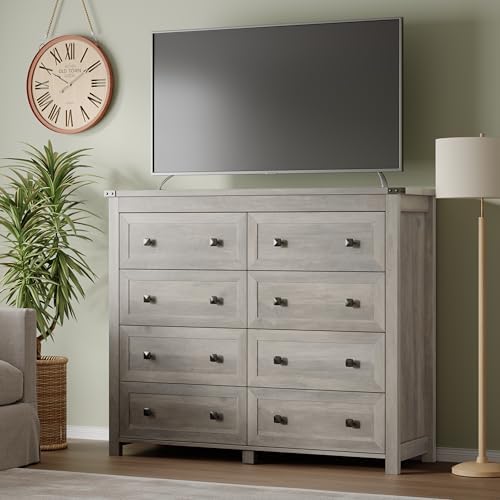 BORNOON Tall 8-Drawer Dresser, Modern Wooden Storage Chest of Drawers, Dresser TV Stand, Wood Drawer Organizer with Metal Handles for Bedroom, Living Room, Hallway - Image 5
