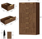TEENOFN Fluted Dresser for Bedroom with 7 Drawers, 48" Tall Modern Chest of Drawers with Metal Handle, Wooden Dresser TV Stand, Wood Closet Clothes Storage Organizer for Living Room, Hallway, Walnut - Image 2