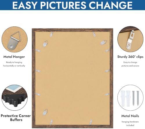Hongkee 16x20 Frames Set of 4, 16 x 20 Rustic Brown Wood Style(Mat 11x14) - Image 5