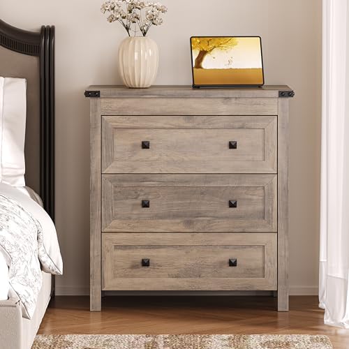 BORNOON 3-Drawer Dresser, Small Wooden Chest of Drawers with Metal Knobs, Water-Resistant Top, Storage Organizer with Anti-Tip Kit for Bedroom, Nursery, Living Room - Image 3