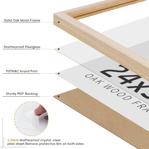 puthiac 24x36 Solid Oak Wood Picture Frame, Natural Oak, 1 Pack - Image 2