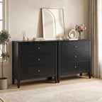 RoyalCraft Large 3 Drawer Dresser Set of 2, Fluted Chest of Drawers with Storage, Modern Painted 30 inch Tall Nightstand for Bedroom Living Room Entryway, Black by Bringyoubetterlife