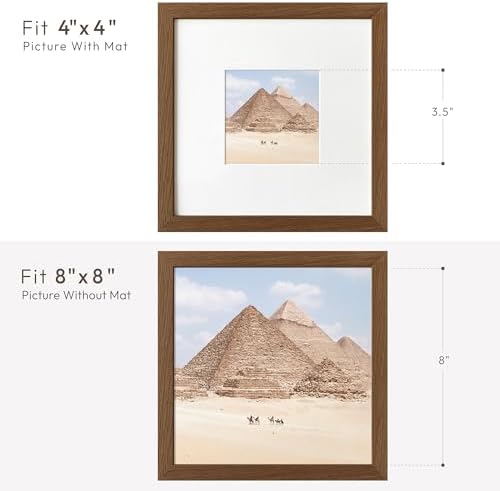 8x8 Picture Frames, Solid Oak Wood 8x8 photo Frame with Mat to 4x4 - Image 3