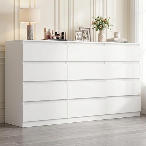 White 12 Drawer Dresser for Bedroom,Modern Long Deep Drawer Dresser,Wood Storage Chest of Drawer, Storage Organizer Drawers for Living Room by CIPACHOHOMEFURNITURE