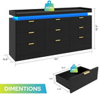 knoworld 9 Drawer Dresser for Bedroom, Black Dresser with LED Lights and Power Outlet, Large Wooden Dressers Modern Chest of Drawers, Triple Wide Drawer LED Dressers for Bedroom, Entryway, Hallway - Image 2