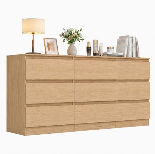 9 Drawer Dresser for Bedroom,Modern Deep Drawer Dresser with No-Handle Design,Storage Wood Chest of Drawer,Storage Organizer Furniture for Closet,Hallway by CIPACHOHOMEFURNITURE