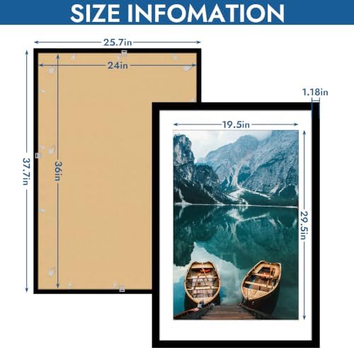 Hongkee 24x36 Poster Frame Set of 4, 24 x 36 Black Wood Style(Mat 20x30) - Image 3