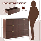 FURSUN Fluted 6 Drawers Dresser for Bedroom, 54" Wide Wooden Dresser with Metal Handle, Curved Profile Design, Modern Storage Organizer for Bedroom, Living Room, Hallway, Dark Walnut - Image 2