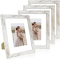 Hongkee 8x10 Picture Frame Set of 4, Made of Real Glass and Distressed White Wooden Frame, 8 by 10 Photo for Wall or Tabletop - Display Picture 5x7 with Mat or 8x10 Without Mat by Hongkee