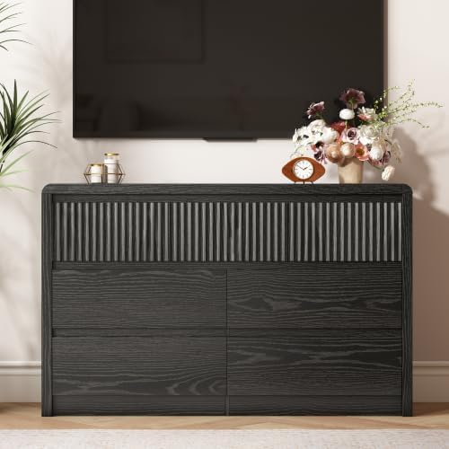 LYNSOM Black Fluted 7 Drawer Dresser for Bedroom, Curved Edge, 50" Wide - Image 3