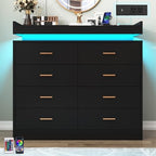 Hlivelood 8 Drawer Dresser with LED Light and Charging Station, Modern Chest of Drawers for Closet, Wide Drawer Organizer Cabinet for Bedroom, Living Room, Entryway, Hallway(Black) - Image 6