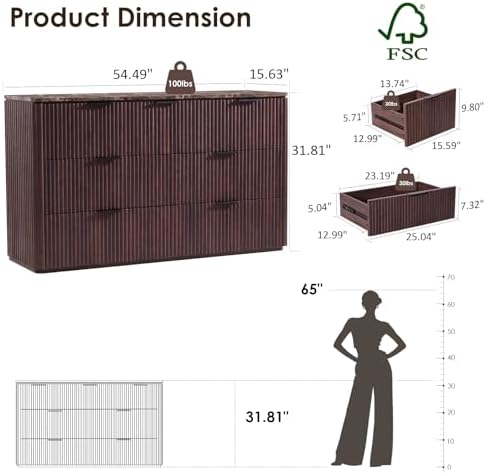 Fluted 7 Drawer Dresser for Bedroom, 54"W Wooden Dressers & Chest of Drawer - Image 2