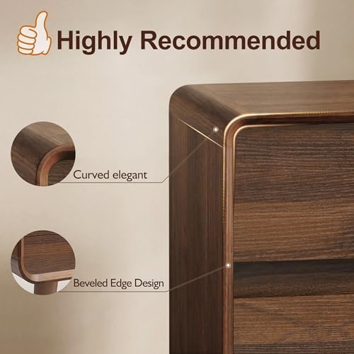 Nasonet 3 Drawer Dressers for Bedroom, Mid Century Modern Chests of Drawers, Curved Dresser with Storage Drawer, Wooden Bedroom Furniture Drawer for Closet, Home Office, Walnut - Image 7