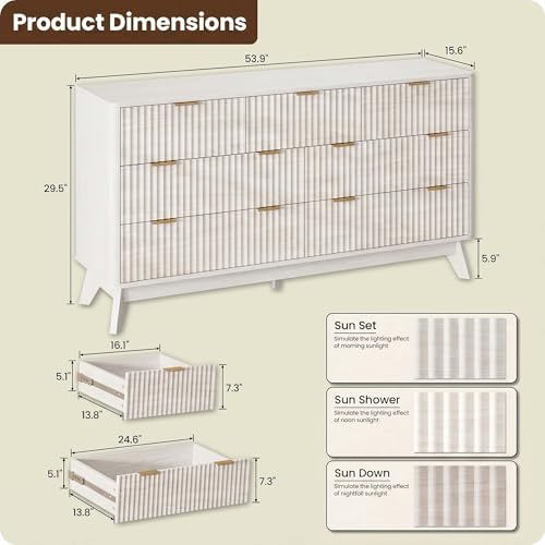 54" Wide Fluted 7 Drawers Dresser for Bedroom,Curved Edge,White - Image 2