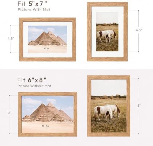 6x8 Picture Frame, Solid Oak Wood 6x8 Photo Frames with Mat to 5x7 - Image 3