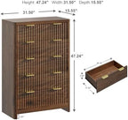 Fluted 47" Tall Dresser for Bedroom with 5 Drawers, Modern Chest of Drawers with Metal Handle & Deep Storage, Wood Closet Clothes Storage Organizer for Living Room & Hallway, Walnut Brown Dresser - Image 2