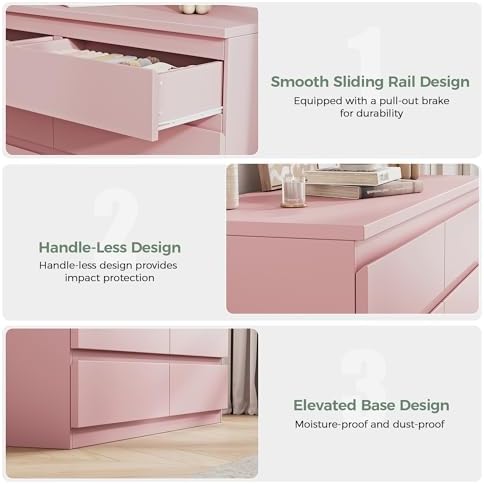 Jocoevol Pink 8 Drawer Dresser for Bedroom (15.3" D x 55.2" W x 32.3" H) - Image 5