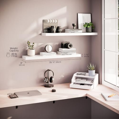 Ballucci Floating Shelves for Wall, 36" Wood Wall Shelf Set of 2, with Invisible Brackets for Bathroom, Living Room, Bedroom, Kitchen, Nursery, 8" Deep, White - Image 3
