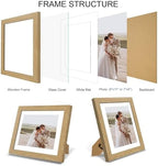 Hongkee 9x11 Picture Frame Set of 4, Made of Real Glass and Natural Oak Frame - Display Picture 7x9 with Mat or 9x11 Without Mat, 9 by 11 Photo for Wall or Tabletop - Image 3