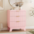 Xixini Fluted Dresser for Bedroom with 3 Drawers, 24" Wide Modern Chest of Drawers with Metal Handle, Wooden Dresser TV Stand, Wood Closet Clothes Storage Organizer for Living Room, Hallway, Pink - Image 3