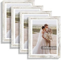Hongkee 11x15 Picture Frame Set of 4, Made of Real Glass and Distressed White Frame - Display Picture 10x14 with Mat or 11x15 Without Mat, 11 by 15 Photo for Wall Mounting by Hongkee