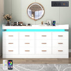 Hlivelood 12 Drawer Dresser with LED Light and Charging Station, Modern Chest of Drawers for Closet, Wide Drawer Organizer Cabinet, Living Room, Entryway, Hallway, White - Image 3