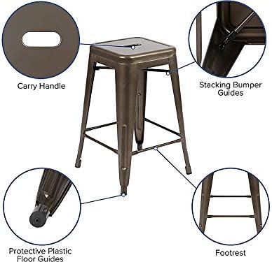Flash Furniture Lily 24" High Metal Counter-Height, Indoor Bar Stool in Gun - Image 7