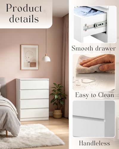 Karl home White 4 Drawer Modern Dresser, Bedroom Chest with Cut-Out Handles - Image 4