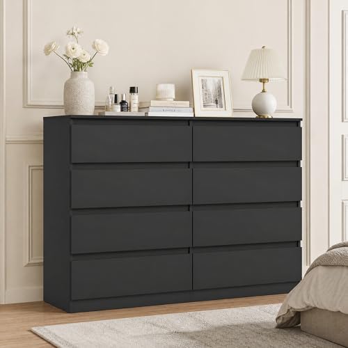 Black Dresser for Bedroom,Modern Large 8 Drawer Dresser with Deep Drawer,Wide Storage Chest of Drawer,Wood Bedroom Storage Organizer Furniture,TV Stand for Living Room by CIPACHOHOMEFURNITURE