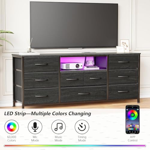 Furnulem 55" Dresser for Bedroom, 9 Drawer Dresser TV Stand for 55"-65" TV - Image 4