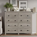 BORNOON Tall 8-Drawer Dresser, Modern Wooden Storage Chest of Drawers, Dresser TV Stand, Wood Drawer Organizer with Metal Handles for Bedroom, Living Room, Hallway - Image 3