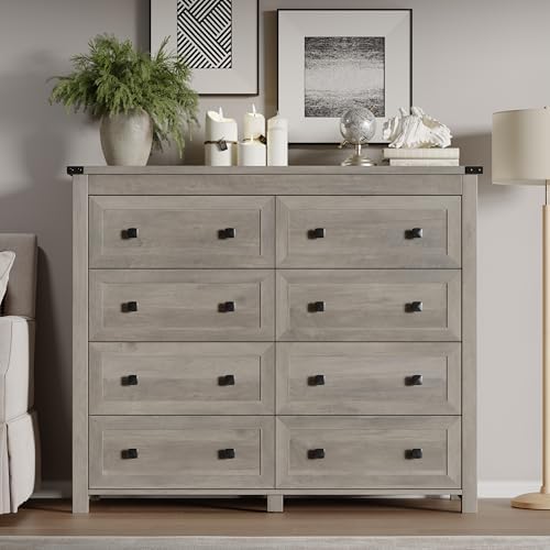 BORNOON Tall 8-Drawer Dresser, Modern Wooden Storage Chest of Drawers, Dresser TV Stand, Wood Drawer Organizer with Metal Handles for Bedroom, Living Room, Hallway - Image 3