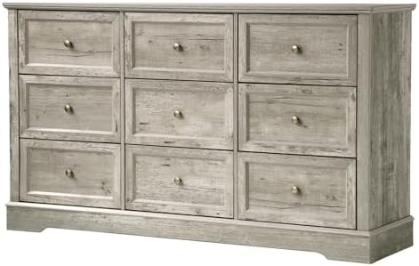 LOUVIXA Farmhouse Dresser 9 Drawer, Bedroom Chest of Drawers, Dressers with 9 Drawers, Wooden Dressers for Bedroom, Living Room, Tv Stand, Entryway(Rustic Yellow) - Image 3
