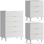 Lulive Dresser and Nightstand Sets 3-Piece, 2 Nightstands + 5-Drawer Dresser Bedroom Sets with Charging Station White by Lulive