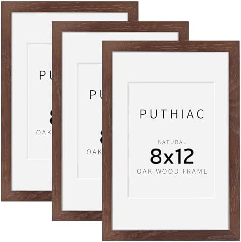 puthiac 8x12 Solid Oak Wood Picture Frames, Walnut, 3 Pack by PUTHIAC