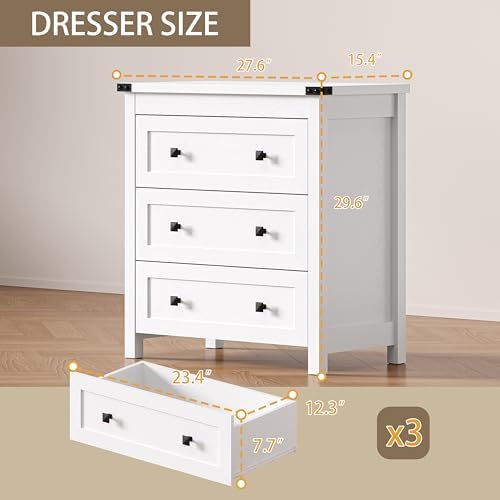 BORNOON 3-Drawer Dresser, Small Wooden Chest of Drawers with Metal Knobs, Water-Resistant Top, Storage Organizer with Anti-Tip Kit for Bedroom, Nursery, Living Room - Image 2