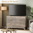 Wodeer 6 Drawer Fluted Dresser for Bedroom, Mid Century Modern Wooden Dresser with 6 Drawers, Dressers & Chests of Drawers with Metal Handle, TV Stand & Storage Organizer for Entryway, Hallway, Grey - Image 3