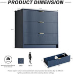 Furniway Navy Blue Dresser for Bedroom, Modern Dresser with 3 Drawers and Smooth Slides, Wide Chest of Drawers with Golden Handles for Bedroom, Living Room, Closet, 15.7" D x 31.5" W x 29.6" H - Image 2