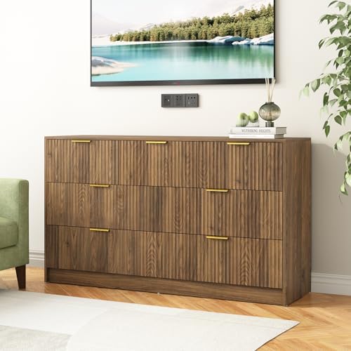 7 Drawer Fluted Dresser with Deep Drawers for Bedroom, Walnut丨55 Wide Mid Century Dresser, Modern Chest of Drawers, Wood TV Stand Storage Organizer for Closet, Living Room, Hallway - Image 3