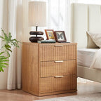 LEYAOYAO Fluted Nightstand Set of 2 with Charging Station,23" Modern Nightstand with Woodgrain Top, 3 Drawer End Table w/Storage, BedsideTables for Bedroom, Living Room, Curved Profile,Brown - Image 2