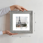 Hongkee 6x6 Picture Frame Set of 4, Made of Glass and Grey Wooden Frame - Display Picture 4x4 with Mat or 6 x 6 Without Mat, 6x6 Photo for Wall or Tabletop - Image 2