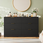 Fluted 6 Drawers Dresser for Bedroom, 55" Wide Wood Dressers, Black - Image 7
