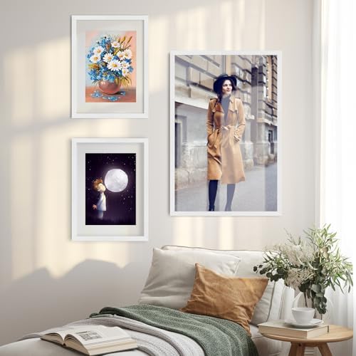 puthiac 16x24 Solid Oak Wood Picture Frames, White, 3 Pack - Image 4