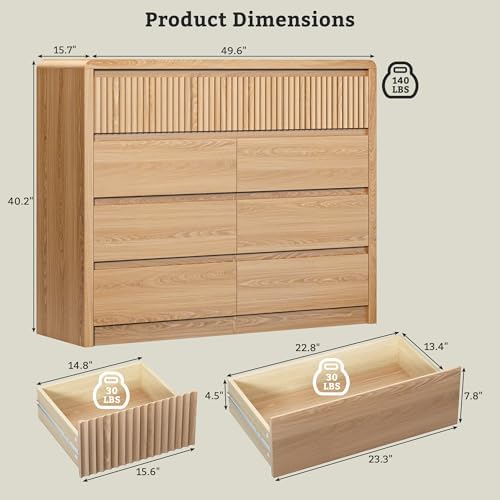 LYNSOM Oak Fluted 9 Drawer Dresser for Bedroom, Curved Edge, 50" Wide - Image 2