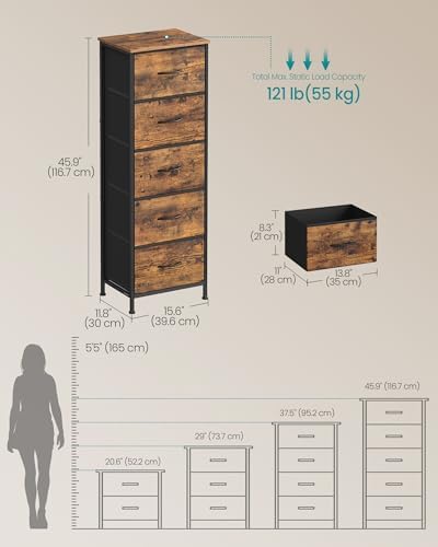 SONGMICS Dresser for Bedroom, Tall Dresser with 5 Fabric Drawers - Image 2