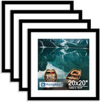 Hongkee 20x20 Frame Set of 4, 20 x 20 Black Wood Style(Mat 16x16) by Hongkee