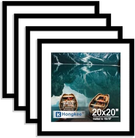 Hongkee 20x20 Frame Set of 4, 20 x 20 Black Wood Style(Mat 16x16) by Hongkee