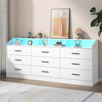 9 Drawers Dresser for Bedroom with Power Outlet,Modern Dresser w/ LED Light by Gyfimoie