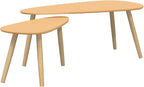 Brown Solid Pine Wood Coffee Table Set of 2 Pieces - Image 2
